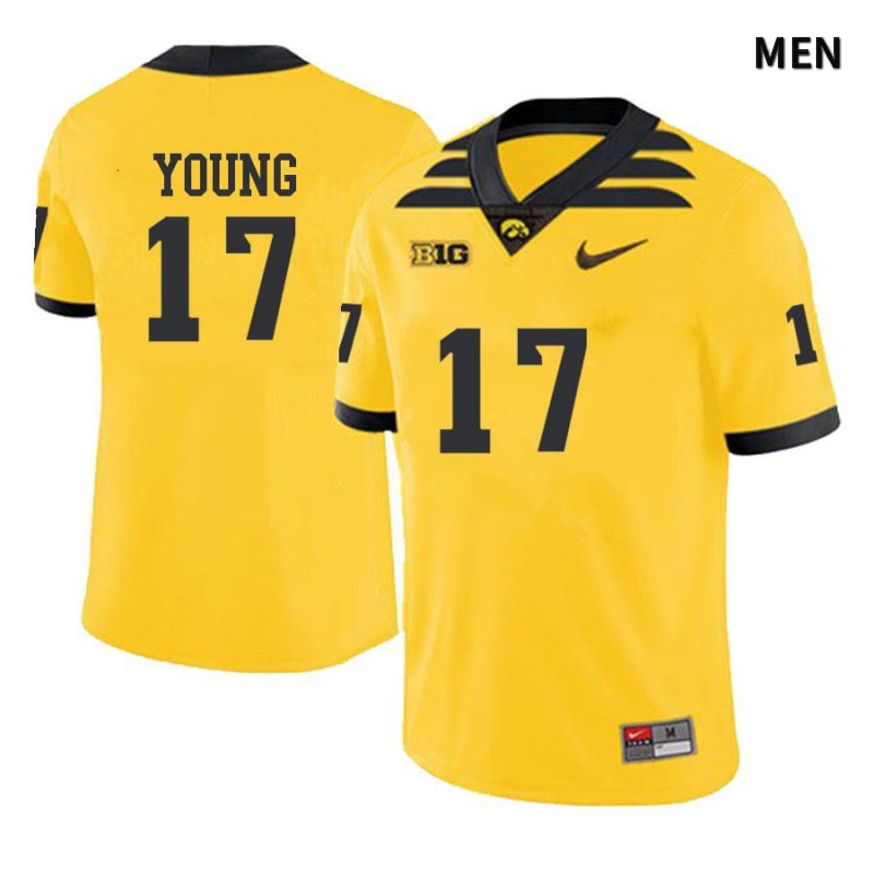 Men's Iowa Hawkeyes NCAA #17 Devonte Young Yellow Authentic Nike Alumni Stitched College Football Jersey HQ34H53II